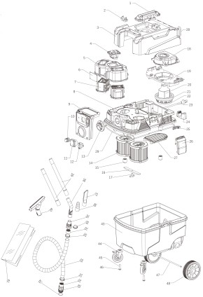 Exploded view for: Wet and dry vacuum cleaner NTS-38/HEPA